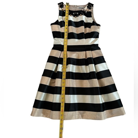 Eliza J Black White Gold Striped A-Line Jewel Dress Size 2P - Picture 14 of 17